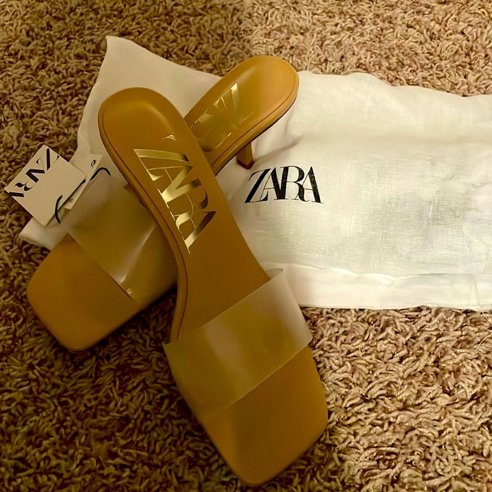 Zara clear/misty strap sandal heels. Never worn.
